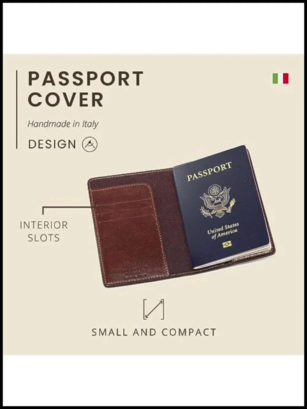 Handmade Italian Leather Passport Cover Full Grain Calfskin Travel Wallet